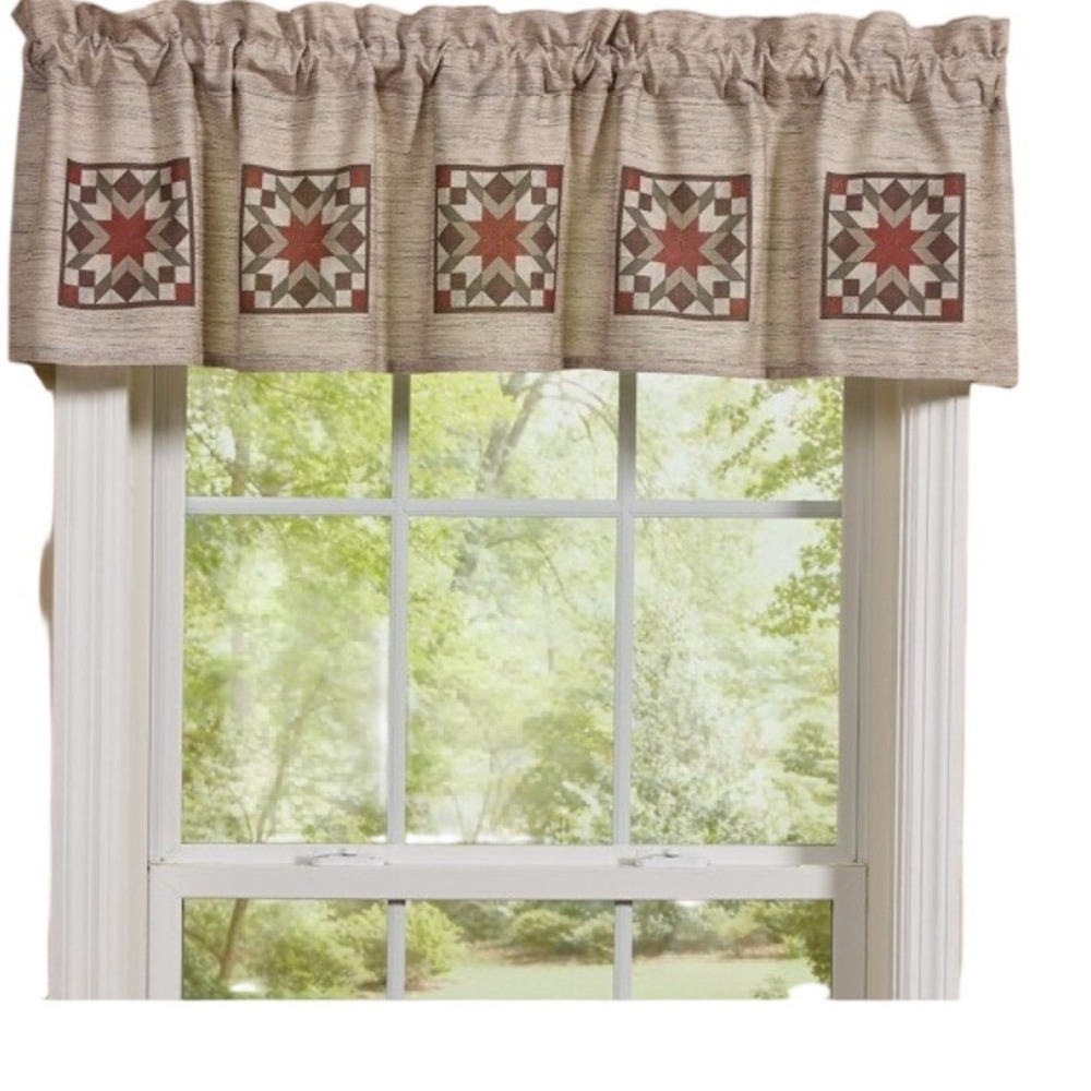 Rustic Country Star Quilt Block Window Valance 60x14 Tan‎ Red Green Farmhouse